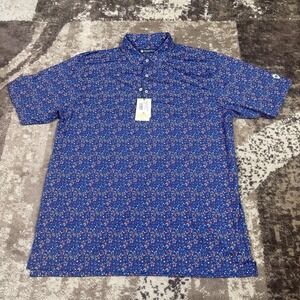 Donald Ross Polo Shirt Mens Large Patriotic Firework Jersey Golf USA Stretch